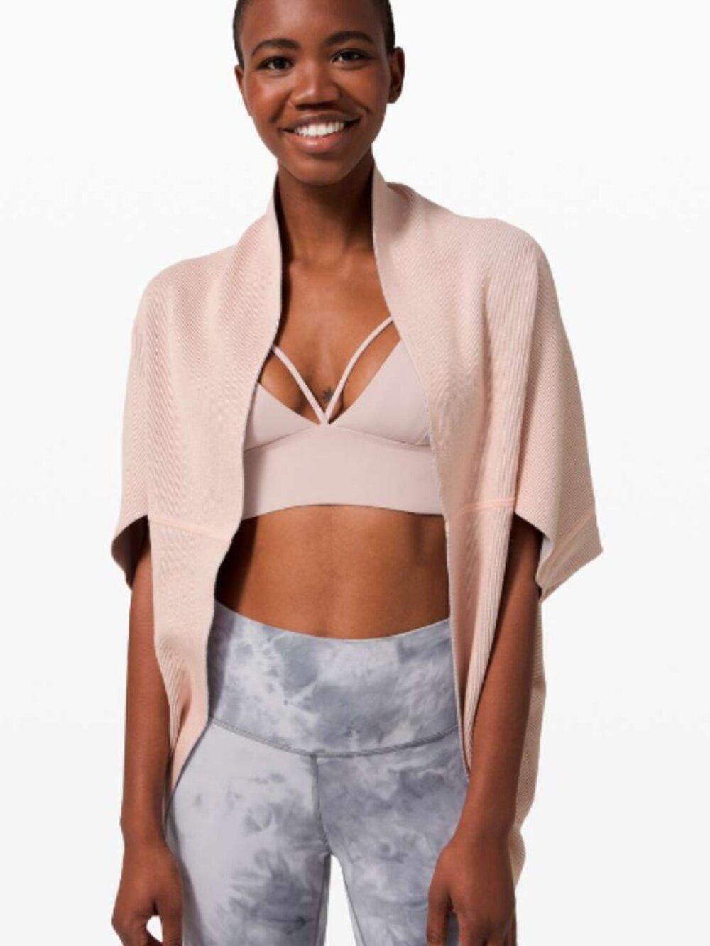 Lululemon Exaltation Wrap Cotton Silk Blend Pink Gray One Size Cardigan Sweater